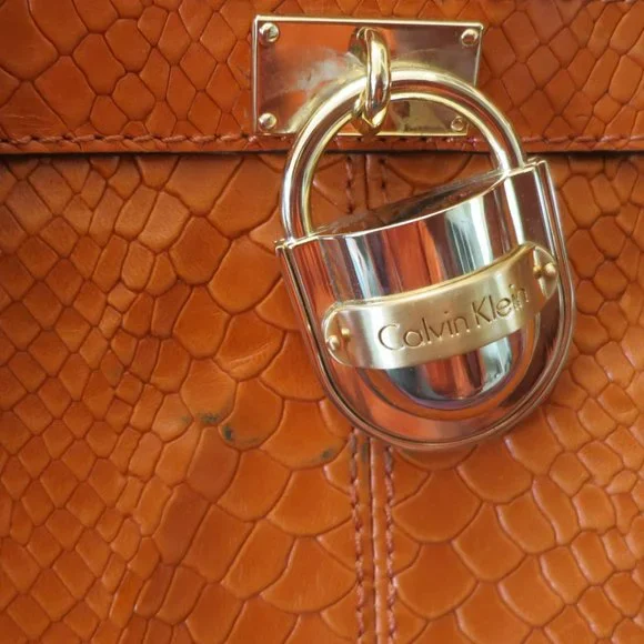 Calvin Klein Leather Bag, Orange Crocodile pattern - Picture 7 of 11